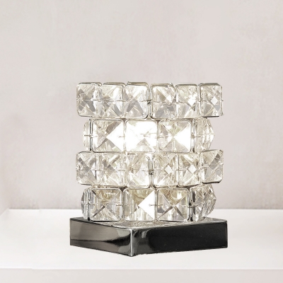 Magic Cube Shape Bedside Night Light Modern Faceted-Crystal 1-Light Gold/Silver Table Lamp