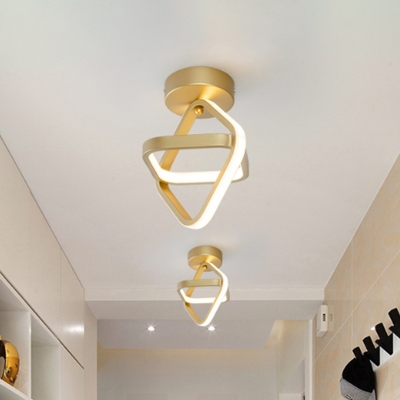 Minimalist LED Flush Ceiling Light Black/Gold Intersected Square Flushmount with Iron Frame, Warm/White Light