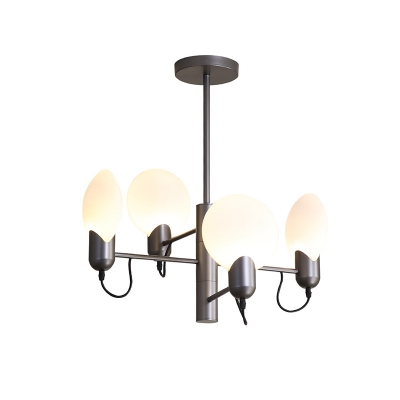 Modern 4-Tier Oblate Chandelier Cream Frosted Glass 4 Bulbs Living Room Ceiling Suspension Lamp