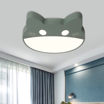 Modernist Cat Shaped Flush Mount Acrylic Bedroom LED Ceiling Mounted Fixture in Green/Pink/Yellow