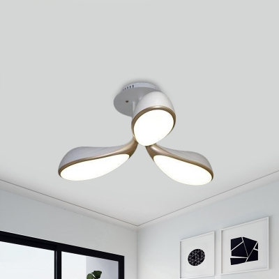 Modernist Oval Semi Flush Lamp Metallic 3 Heads Bedroom LED Close to Ceiling Lighting in White