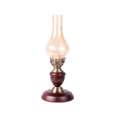 Nautical Kerosene Table Lamp 1 Bulb Clear Crackle Glass Night Stand Light in Red Brown