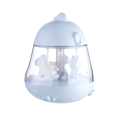 Plastic Carrousel Music Night Light Kids LED Night Table Lamp in Pink/Yellow/Blue with Clear Glass Shade