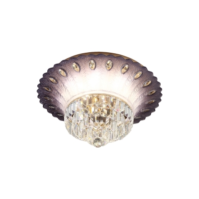 Purple LED Ceiling Flush Mount Contemporary Crystal Layered Flushmount Lighting for Bedroom, 19.5