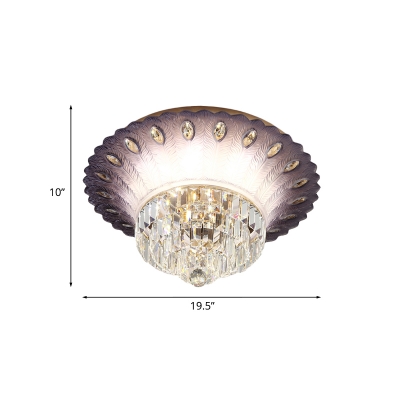 Purple LED Ceiling Flush Mount Contemporary Crystal Layered Flushmount Lighting for Bedroom, 19.5
