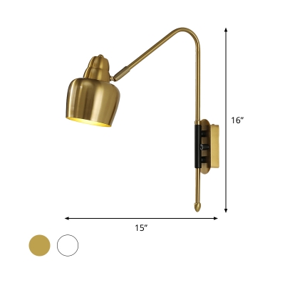 Retro Bowled Swivelable Wall Sconce 1-Light Iron Wall Mount Lighting in White/Antiqued Gold for Bedside
