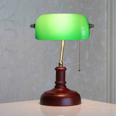 Retro Pull Chain Table Light 1 Head Metal Night Lamp with Elongated Lamp Shade in Green