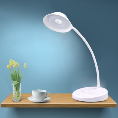 Round Adjustable Reading Book Light Modern Plastic LED White Desk Lamp for Study Room