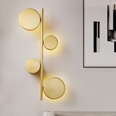 Round Wall Light Sconce Modernism Metal LED Bedroom Wall Mounted Lamp in Black/Gold with Vertical Linear Design