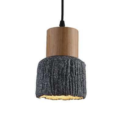 Silver/Black/Bronze 1 Bulb Pendant Light Industrial Cement Cup Shaped Ceiling Lamp with Wood Cap