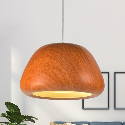Single Bulb Ceiling Pendant Light Nordic Dining Room Suspension Lighting with Bowl Aluminum Shade in Wood/Coffee/Green