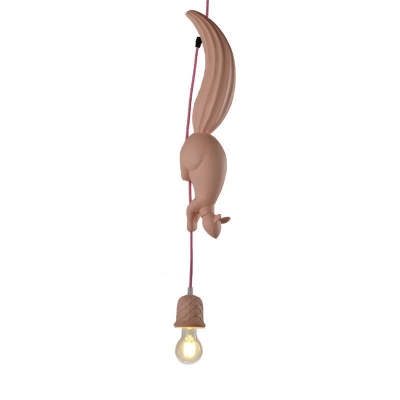 Single Head Pendulum Light Rural Squirrel Chasing After Pinecone Resin Down Lighting Pendant in Pink/White/Blue