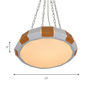 Splicing Polygon Suspension Light Modern Iron White and Wood Grain LED Hanging Pendant in Warm/White Light