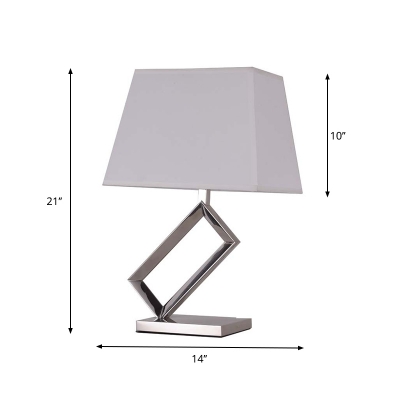 Stainless Steel Rectangle Night Lamp Modern Style Single Bedroom Table Light with Fabric Shade in White