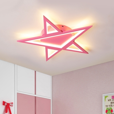 Star Shaped Flush Ceiling Light Fixture Minimalist Acrylic Blue/Pink LED Flush Mount for Bedroom