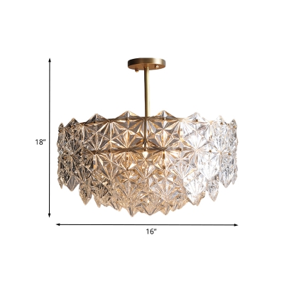 Traditional Snowflower Chandelier Light 6-Light Crystal Suspension Lamp in Brass