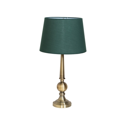 Vintage Candlestick Table Light Single-Bulb Fabric Night Lamp with Tapered Drum Shade in Green