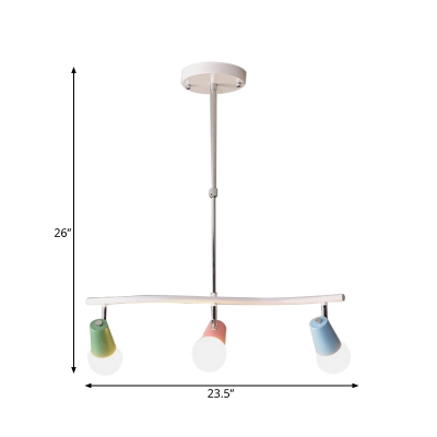 White Wavy Linear Island Pendant Light Macaron 3/4-Light Metal LED Hanging Lamp Fixture