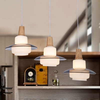 Wood Gourd Cluster Pendant Light Modernist 3 Bulbs White Glass Suspension Lamp for Dining Room