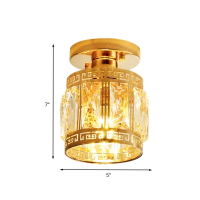 1 Bulb Cylinder Semi Flush Minimalist Gold Crystal Block Flush Mount Recessed Lighting
