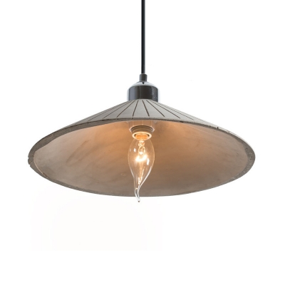 1 Light Cone Down Lighting Industrial-Style Grey Cement Pendant Ceiling Lamp with Ribbed Design