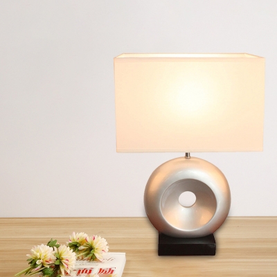 1-Light Donut Night Lamp Transitional Black/Silver Resin Table Lighting with Rectangle/Drum Lamp Shade