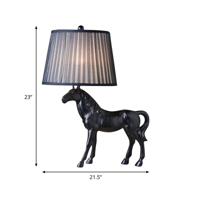 1-Light Pleated Fabric Table Light Rural Black Horse Living Room Nightstand Lamp