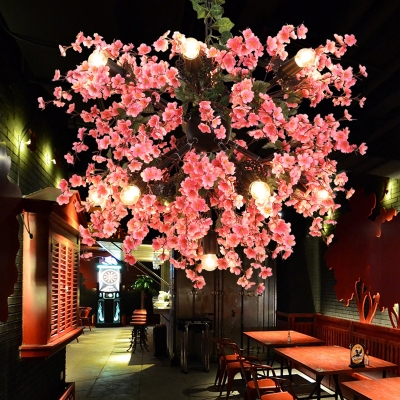 13-Head Metal Hanging Pendant Industrial Pink Flower Restaurant Chandelier with Starburst Design
