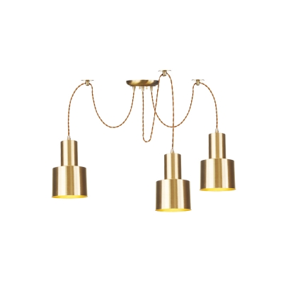 2/3/4 Heads Multi Light Pendant Industrial 2-Layer Tubular Metallic Swag Hanging Lamp Kit in Gold
