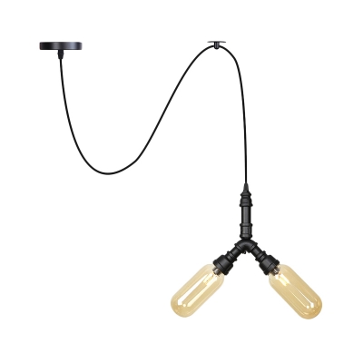 2 Bulbs Orb/Capsule LED Swag Chandelier Industrial-Style Black Amber Glass Ceiling Pendant Light