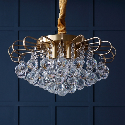 3/5-Head Crystal Ball Pendant Light Minimalist Gold Teardrop Living Room Chandelier, 14