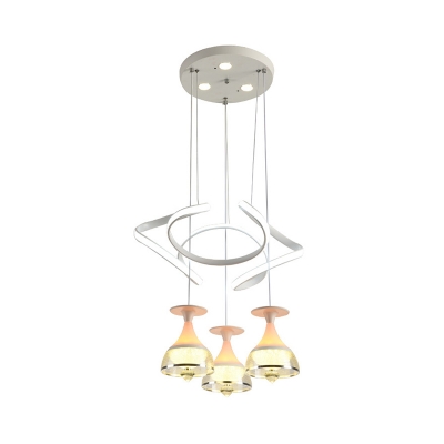 3 Bulbs Dining Room Suspension Pendant Contemporary White Twisting Cluster Hanging Lamp with Wine Glass Acrylic Shade