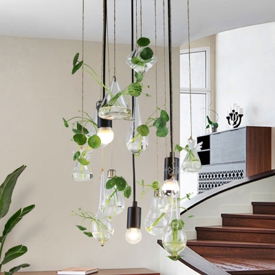 3 Light Planter Cluster Pendant Lodge Exposed Bulb Clear Glass Hanging Lamp for Living Room