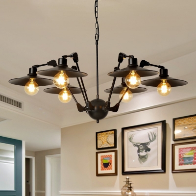 6/8 Lights Ceiling Chandelier Industrial Living Room Rotatable Pendant with Flat Metal Shade in Black