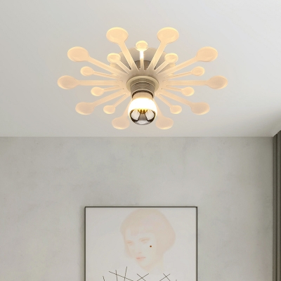Acrylic Dandelion Semi Flushmount Nordic 1 Bulb White LED Flush Ceiling Lamp in White/Warm Light