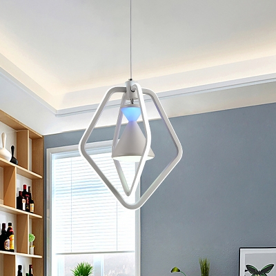 Acrylic Hourglass Suspended Lighting Fixture Modernist White LED Hanging Chandelier with Dual Pentagon Frame for Dining Room