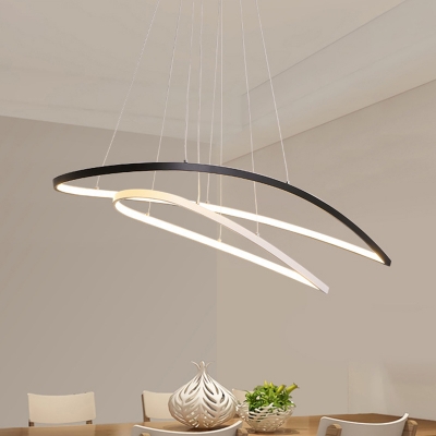Aluminum Oval Frame Chandelier Modernist Black and White LED Ceiling Pendant for Dining Room in Warm/White Light