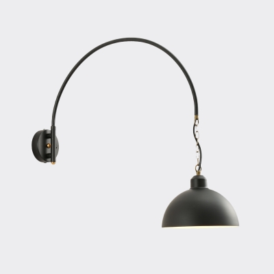 Arched Arm Bedside Wall Hanging Light Nordic Iron 1 Light Black Wall Mounted Lamp with Bowl Lampshade