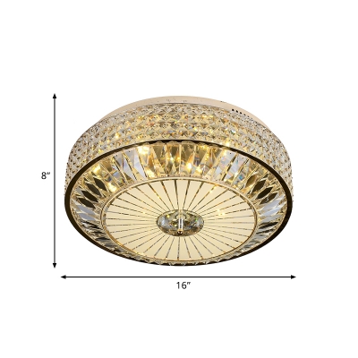 Beveled Crystal Gold Flushmount Drum LED Modernism Flush Ceiling Light Fixture, 12
