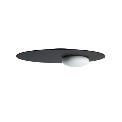 Black/Brass Disc Flushmount Minimalist 1 Head Iron Ceiling Lamp with Oval White Glass Shade