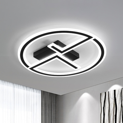 Black Ring and Dual-L Flush Lamp Simple LED Acrylic Flush Ceiling Light for Bedroom