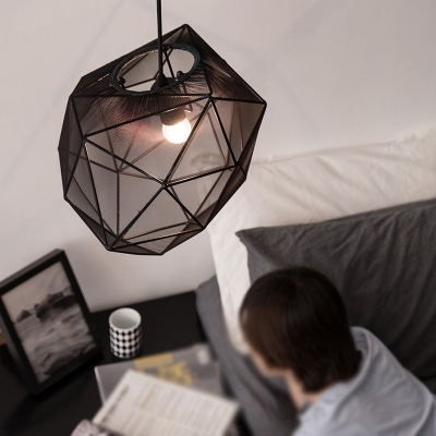 Black/White Faceted Globe Pendant Light Minimalist Fabric 1 Bulb Bedroom Ceiling Suspension Lamp