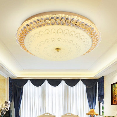 Bowl Living Room Flush Ceiling Light Modern Crystal LED Gold Flush Mount with Peacock Tail Pattern, 16