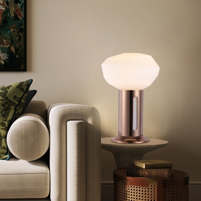 Bowl Shade Bedside Table Lamp Frosted White Glass 1 Head Minimalist Night Light with Copper Tube Stand