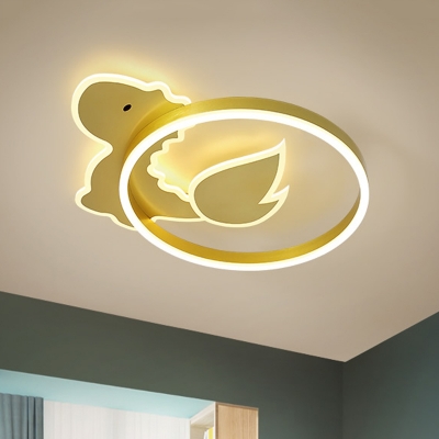Cartoon Dinosaur Flushmount Light Acrylic LED Bedroom Ceiling Flush Mount in Gold, Warm/White Light
