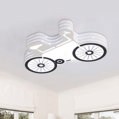 Cartoon LED Ceiling Flush White and Black Bike Flush Mount Light Fixture with Acrylic Shade