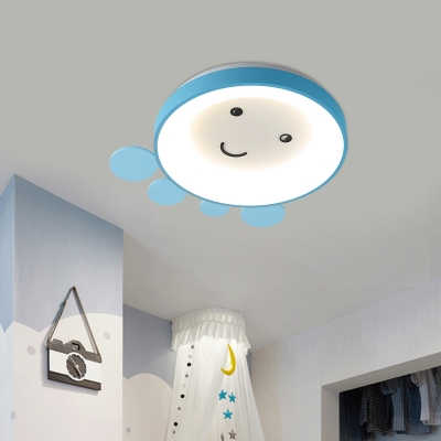 Cartoon Octopus Flush Mount Lighting Acrylic LED Bedroom Flush Lamp Fixture in Pink/Blue