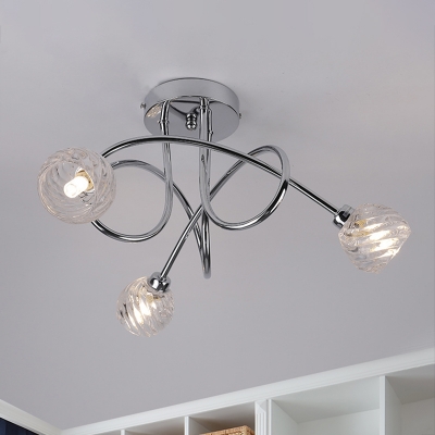 Chrome Entwined Semi Flush Light Modern 3-Light Metal Ceiling Mounted Lamp with Twisted Crystal Shade