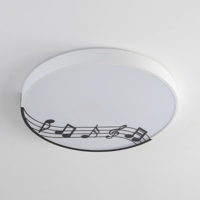 Circular Metallic Flush Ceiling Light Modern LED White/Black Flushmount Lamp with Music Notation Pattern