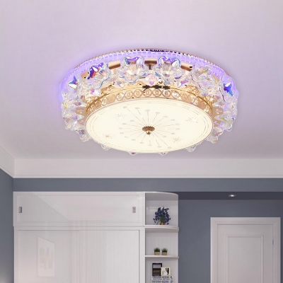 Clear Crystal Loop Ceiling Flush LED Bedroom Flush Light Fixture with Blossom Design
